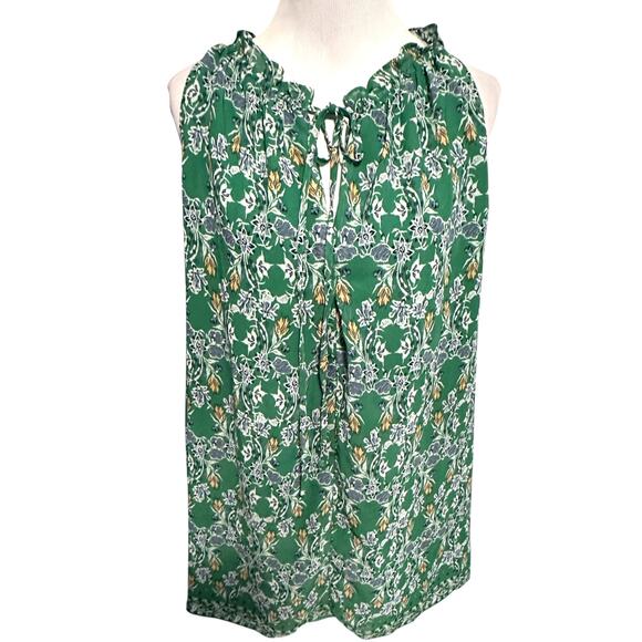 Max Studio Green Floral Top Womens Size 1X Ruffled Keyhole Career Casual Top - Picture 2 of 9